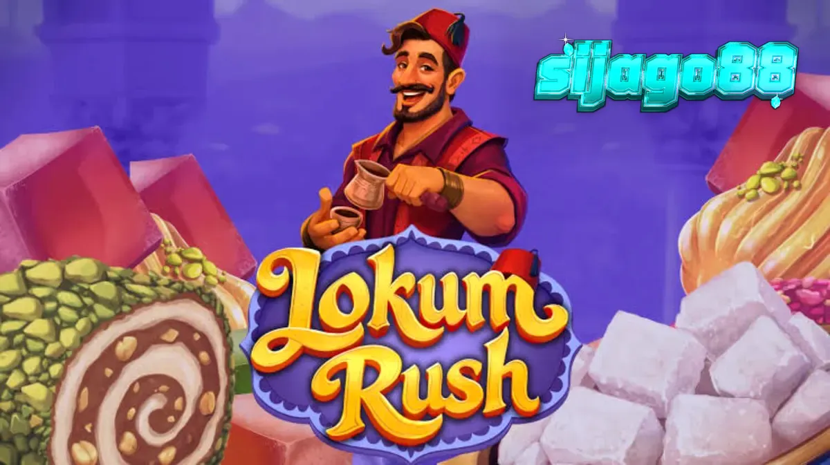 Tampilan visual slot Lokum Rush dengan tema manisan Turki dan warna pastel yang cerah